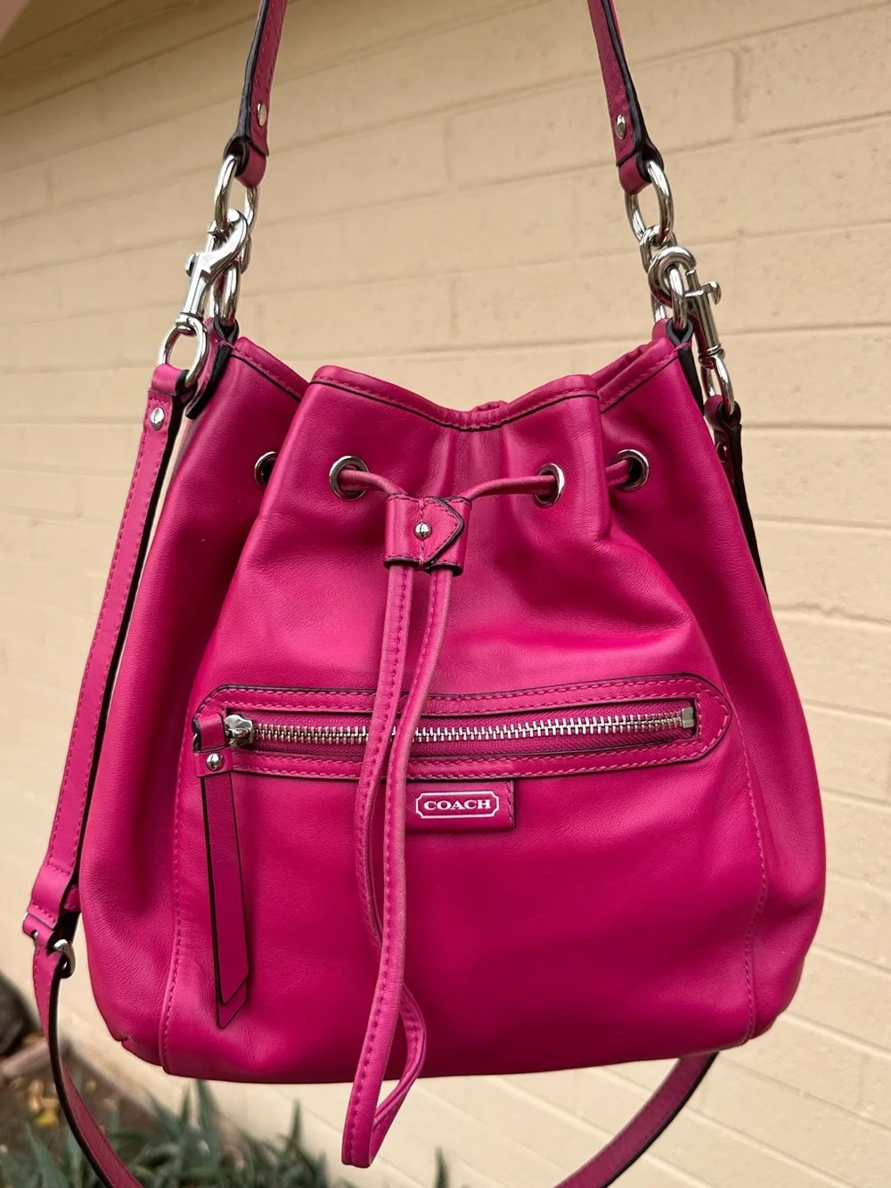 Coach Fuscia Leather Daisy Drawstring bucket Bag